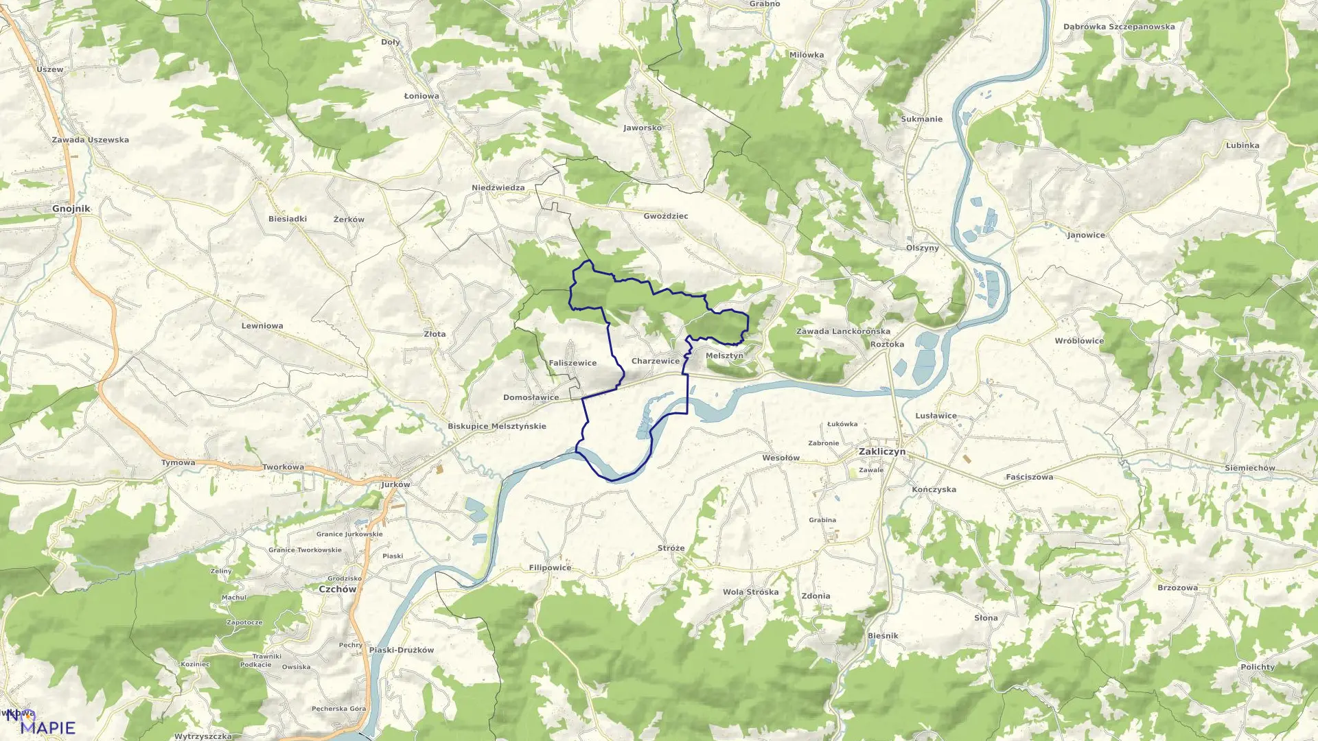 Mapa obrębu Charzewice w gminie Zakliczyn