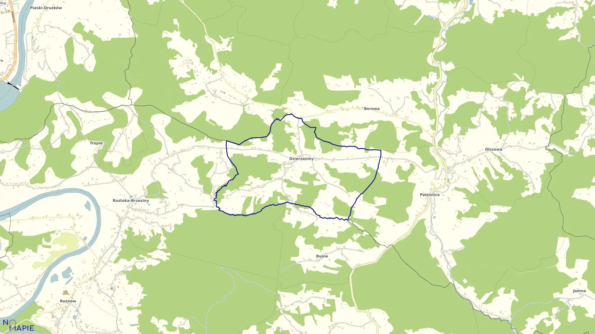 Mapa obrębu Dzierżaniny w gminie Zakliczyn