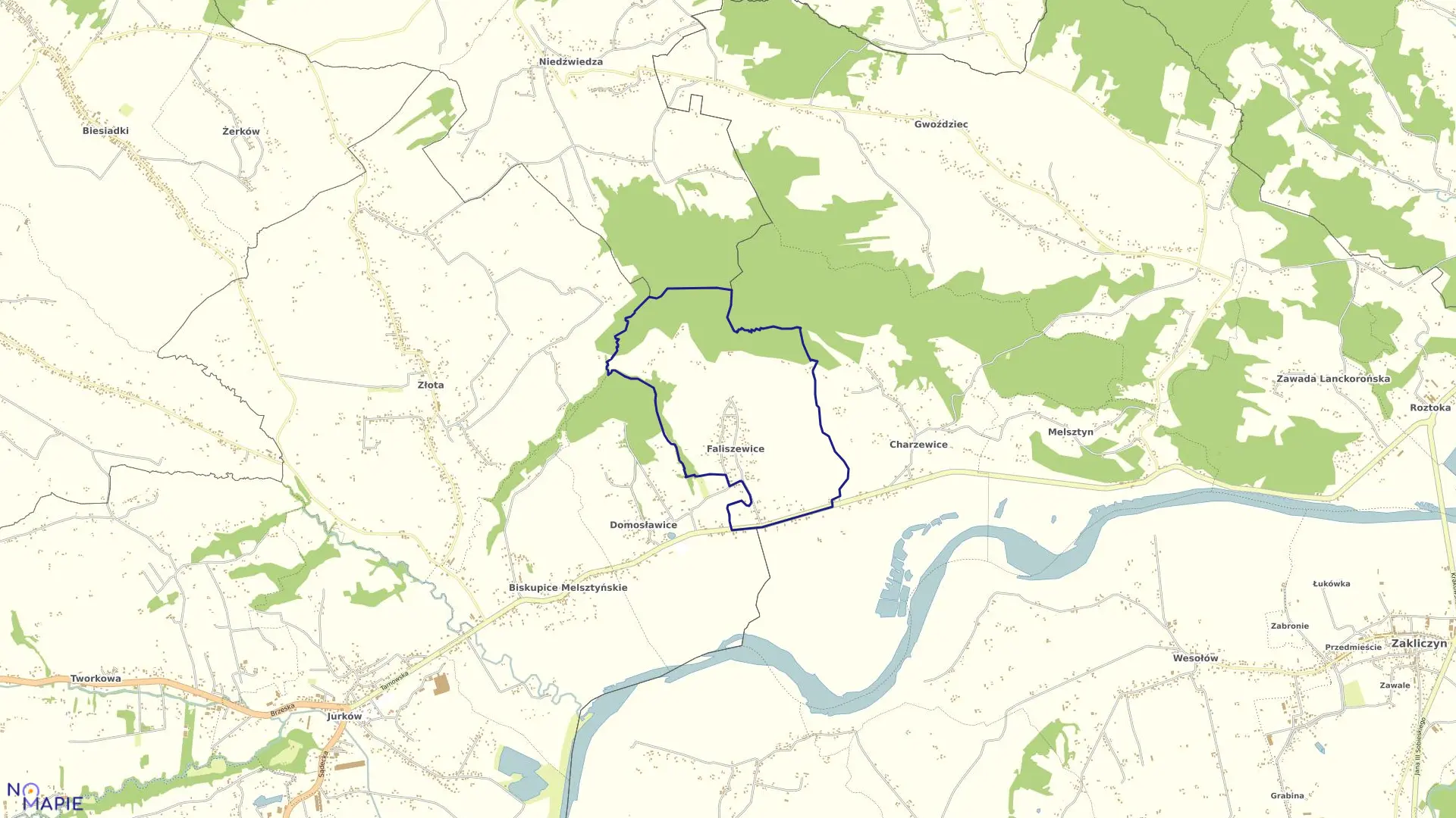 Mapa obrębu Faliszewice w gminie Zakliczyn