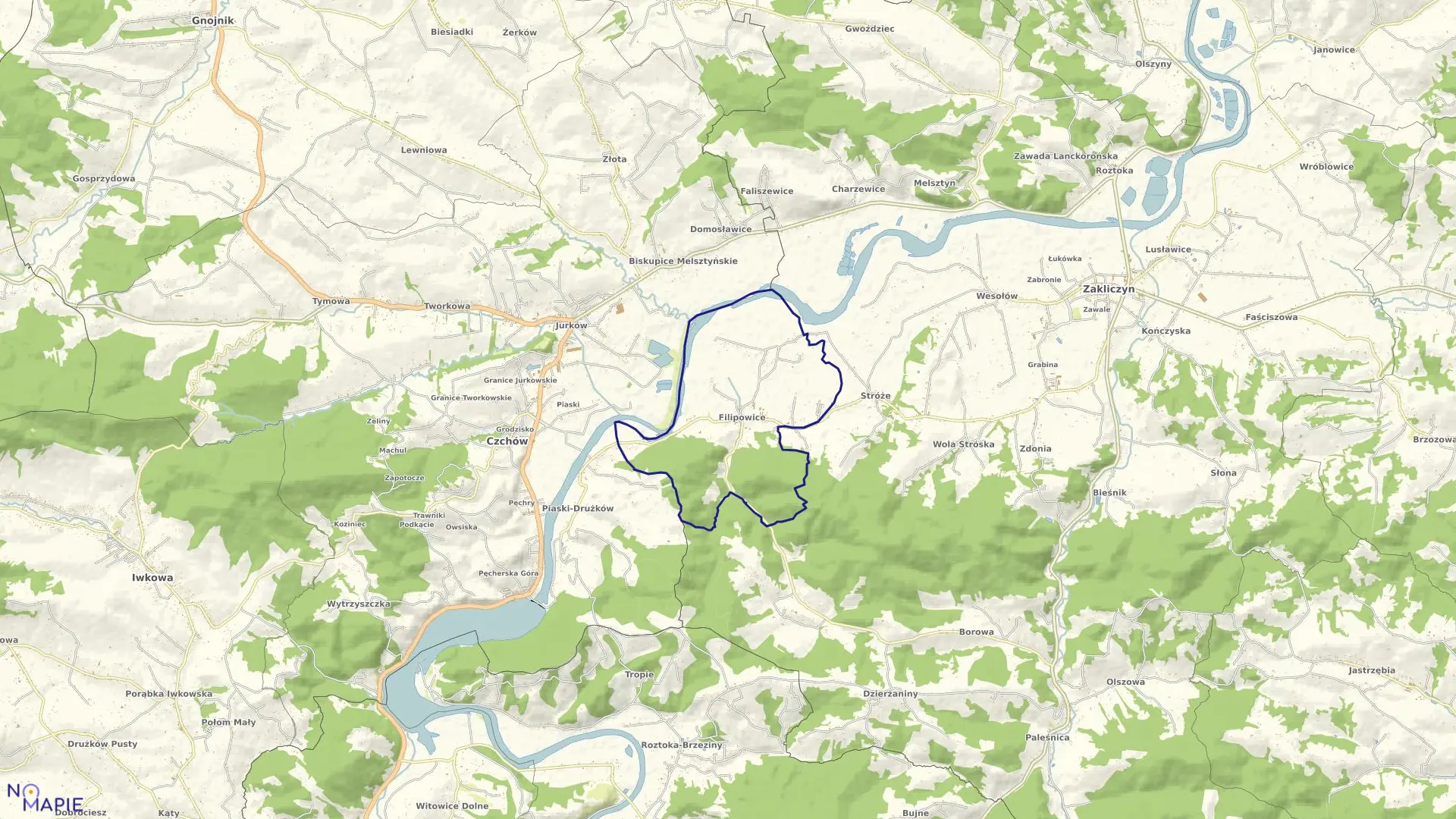 Mapa obrębu Filipowice w gminie Zakliczyn