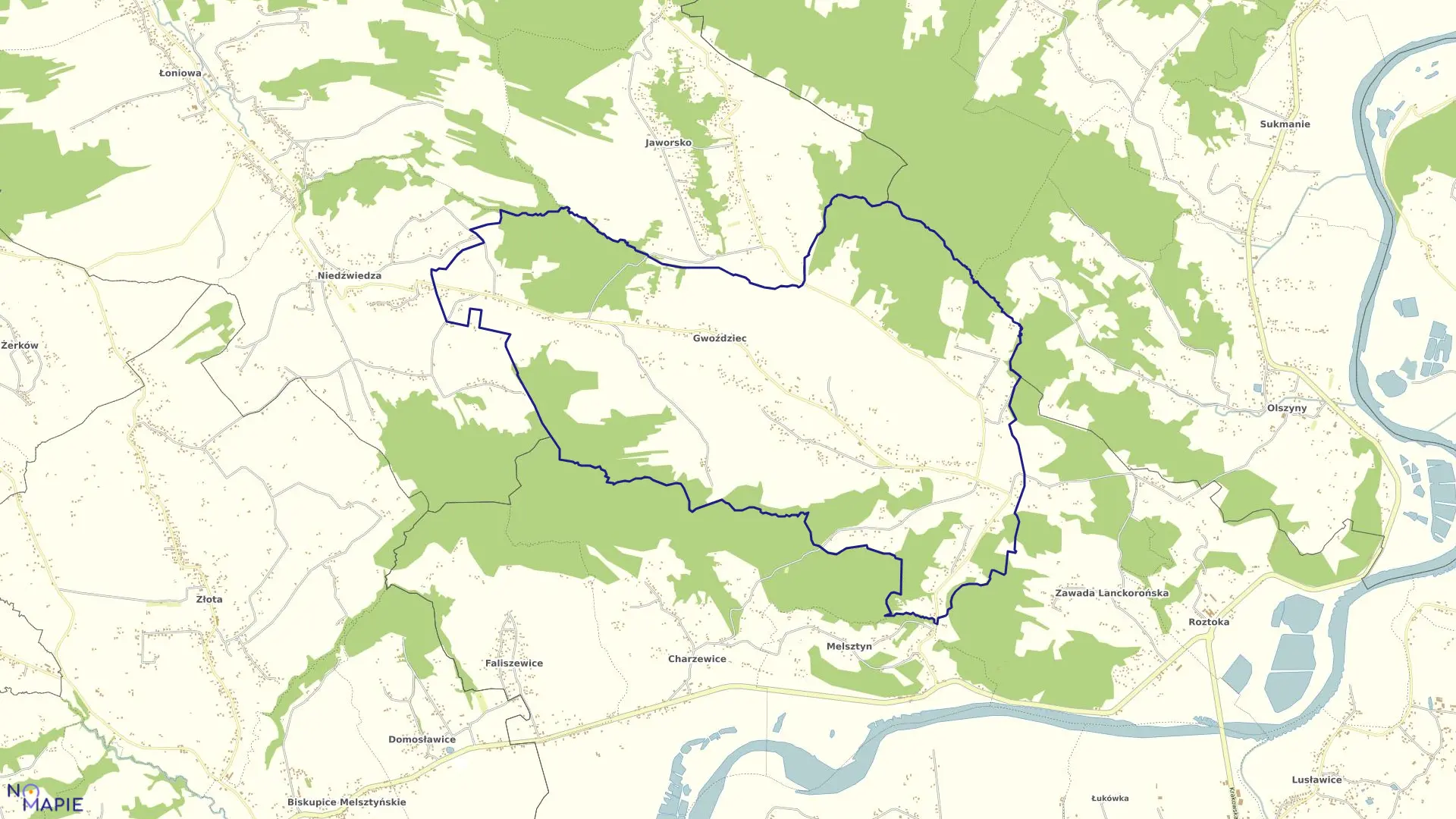 Mapa obrębu Gwoździec w gminie Zakliczyn