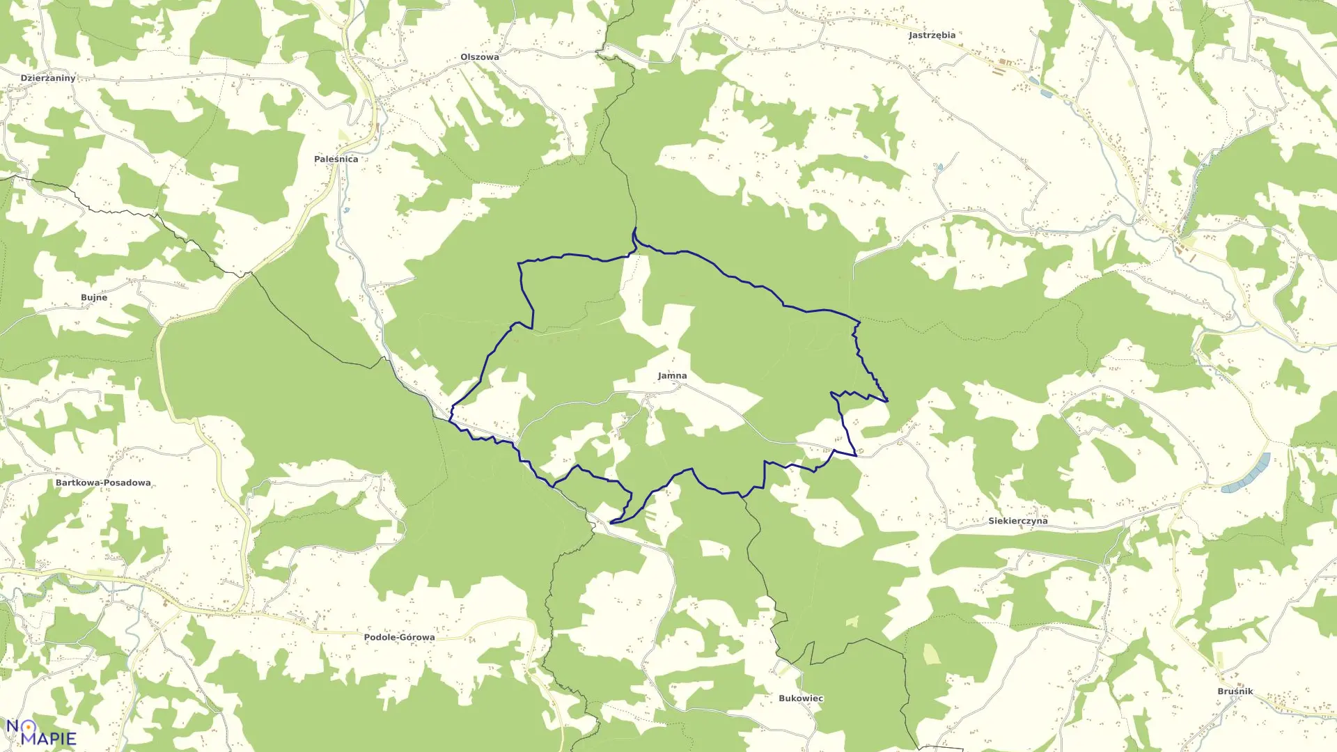 Mapa obrębu Jamna w gminie Zakliczyn