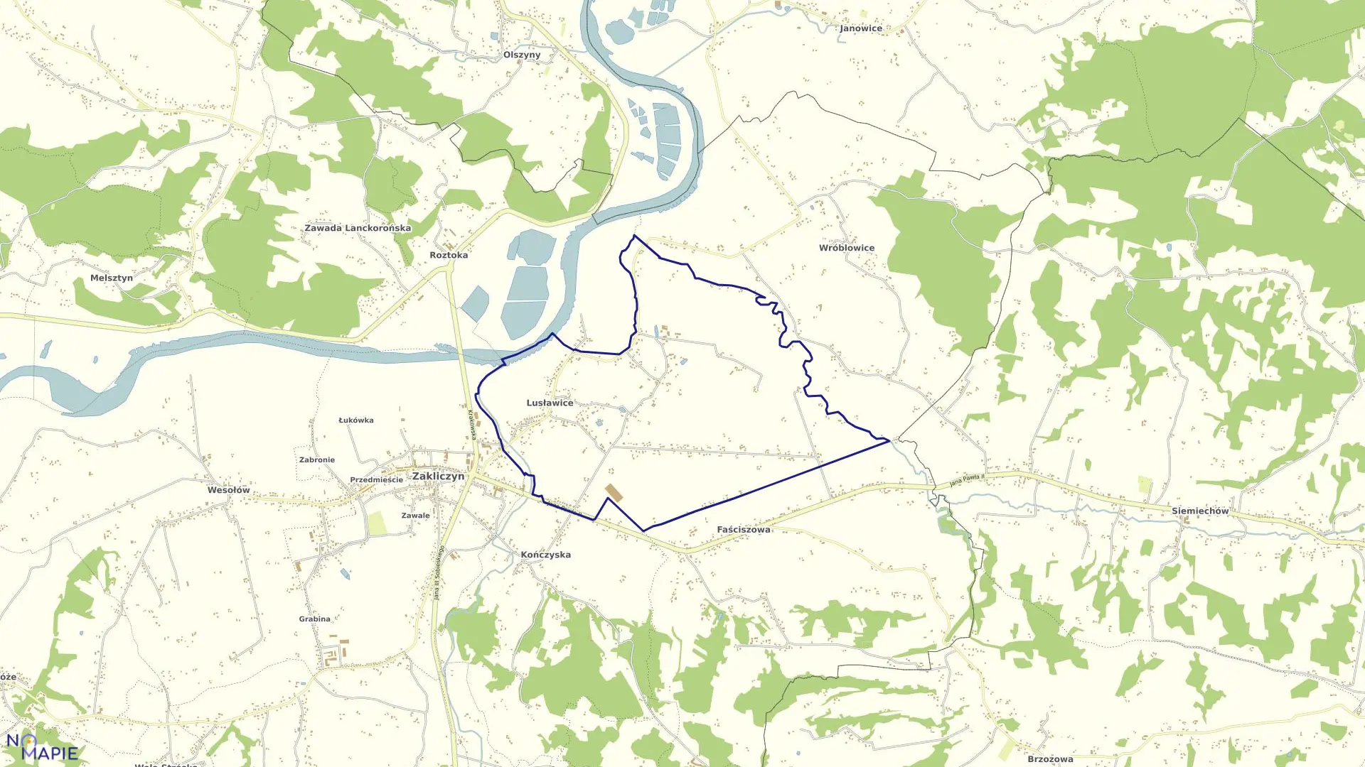 Mapa obrębu Lusławice w gminie Zakliczyn