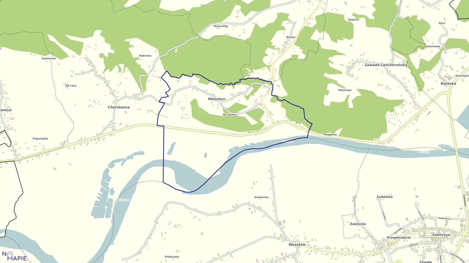 Mapa obrębu Melsztyn w gminie Zakliczyn