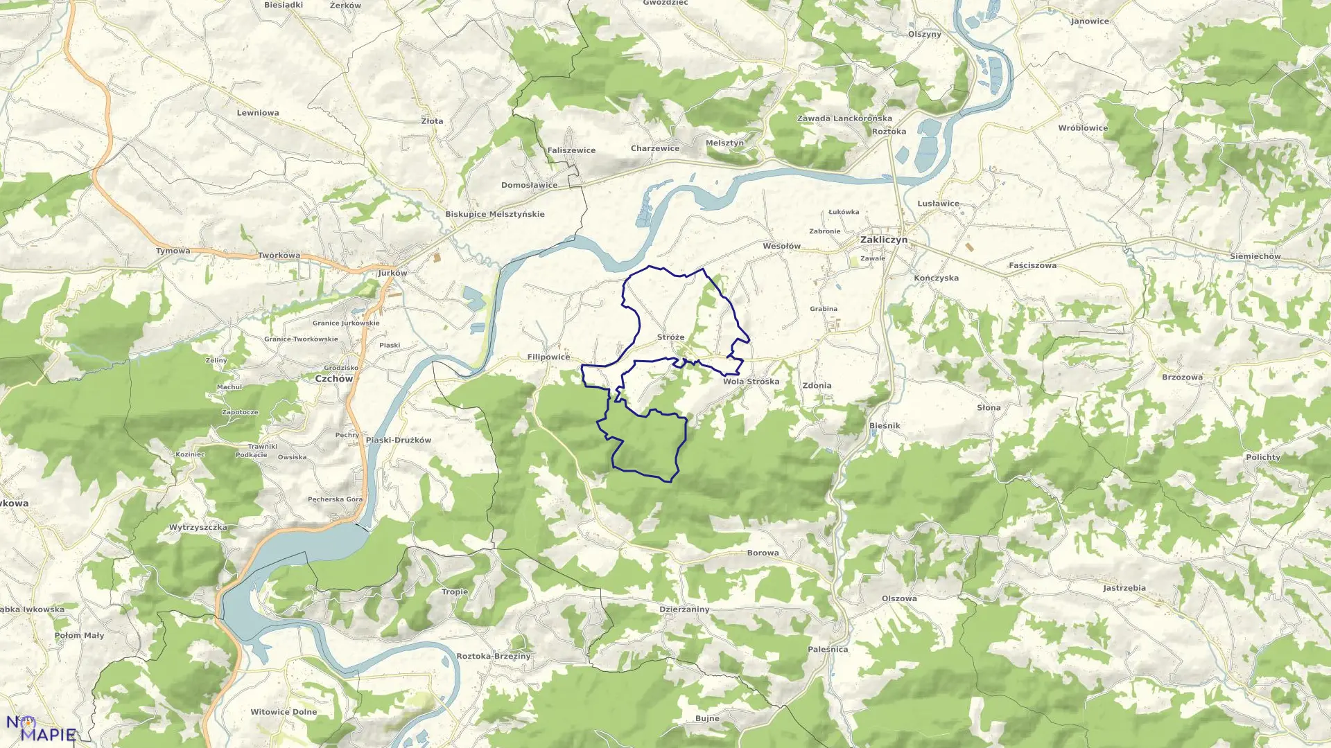 Mapa obrębu Stróże w gminie Zakliczyn