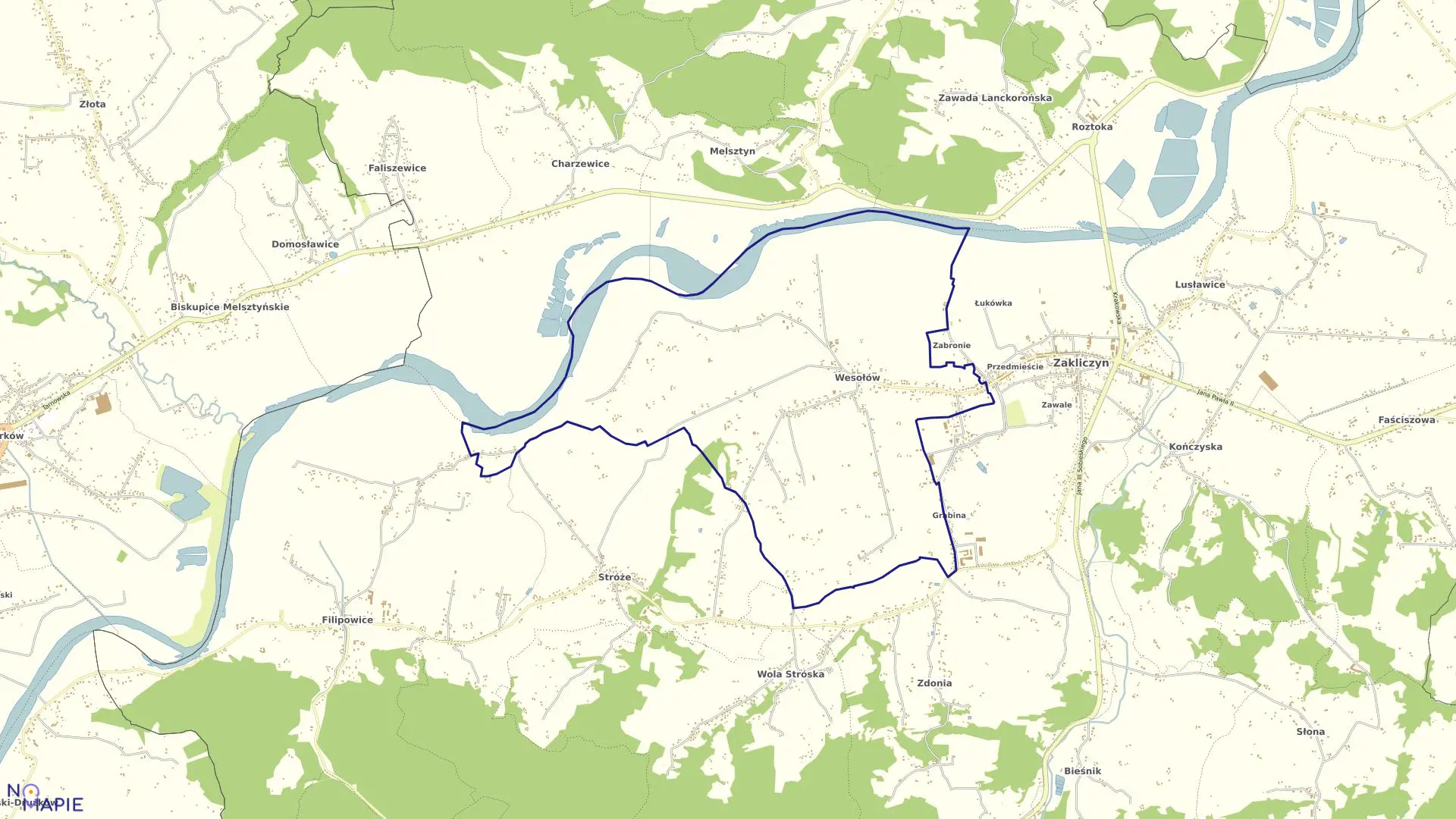 Mapa obrębu Wesołów w gminie Zakliczyn