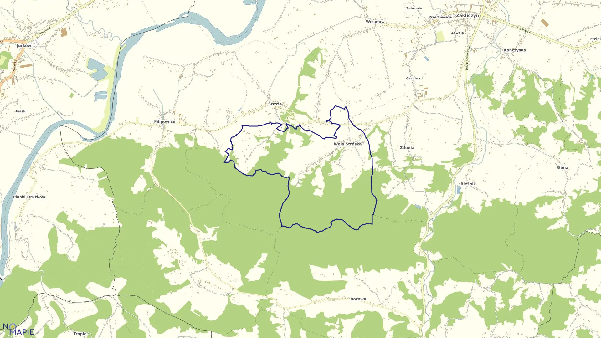 Mapa obrębu Wola Stróska w gminie Zakliczyn