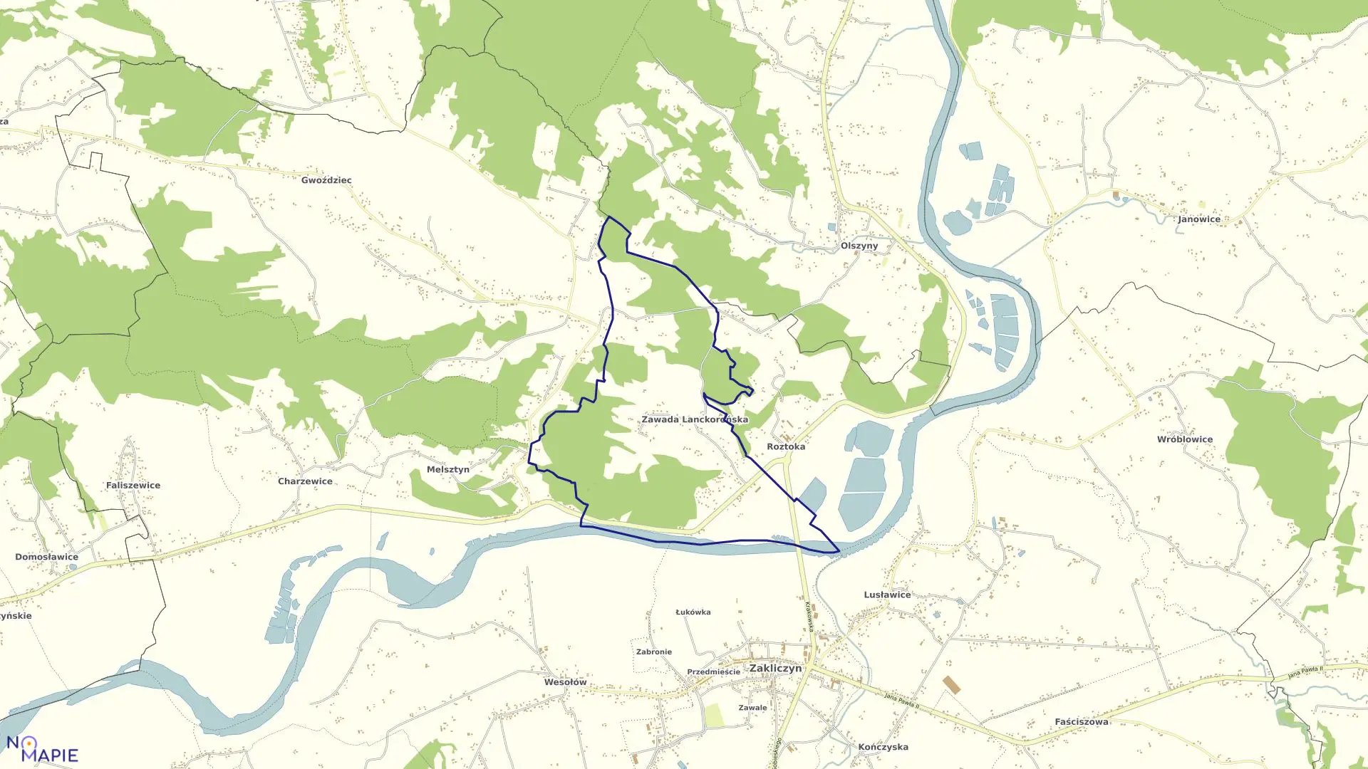 Mapa obrębu Zawada Lanckorońska w gminie Zakliczyn